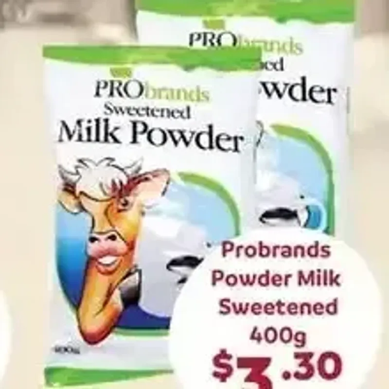 From the OK Zimbabwe promotion Probrands Sweetened Milk Powder